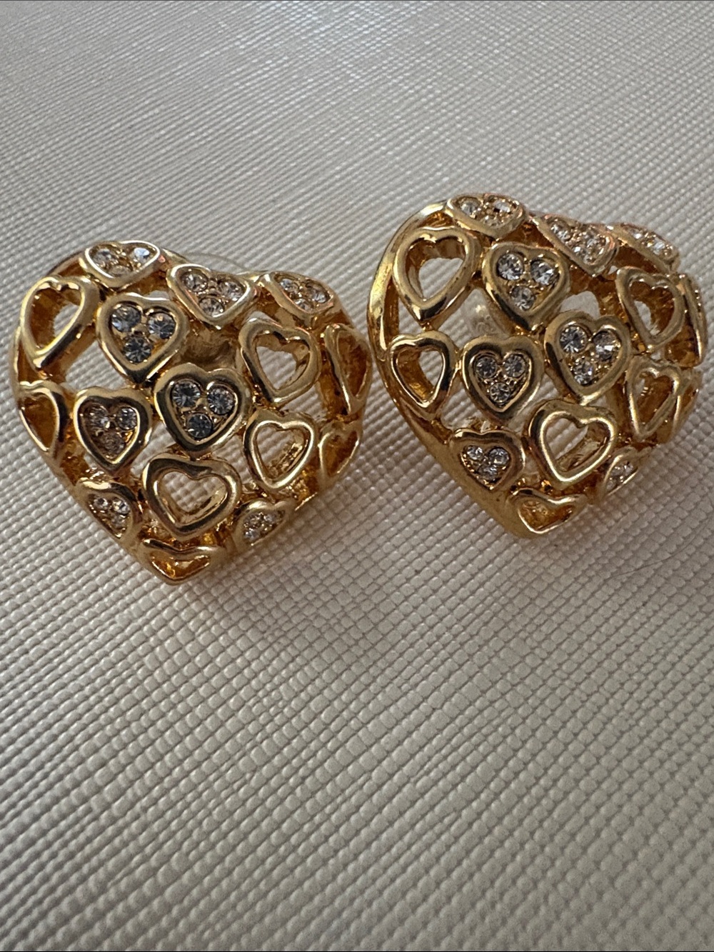 Swarovski Gold-Tone Crystal Heart Filigree Stud Earrings